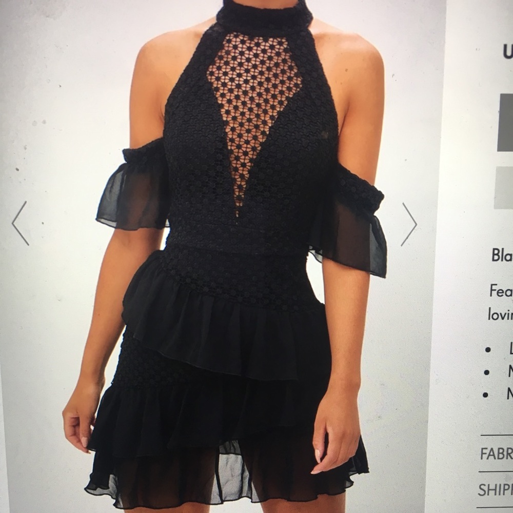 Black crochet and ruffle party dress